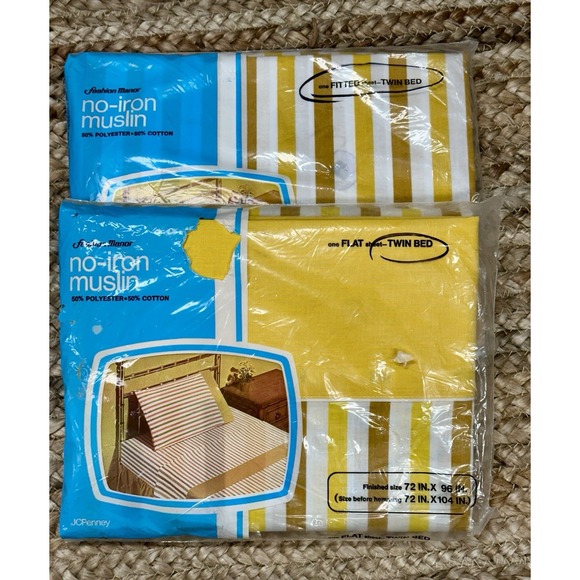 J. C. Penney Other - Vintage JCPenney Fashion Manor Twin  Sheet Set , Marigold Stripe, NIP